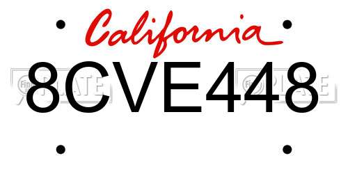 8CVE448 California License Plate