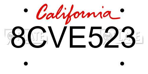 8CVE523 California License Plate