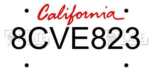 8CVE823 California License Plate