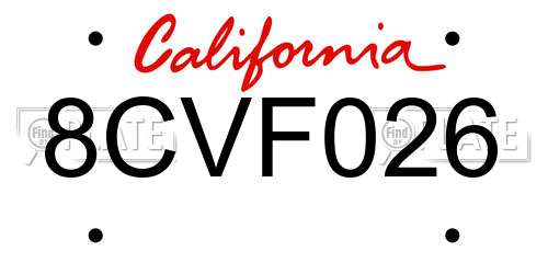 8CVF026 California License Plate