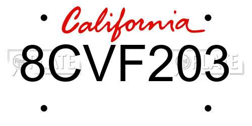 8CVF203 California License Plate