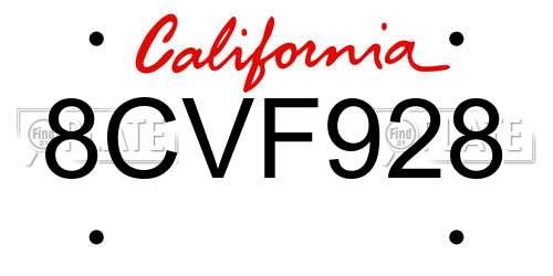 8CVF928 California License Plate