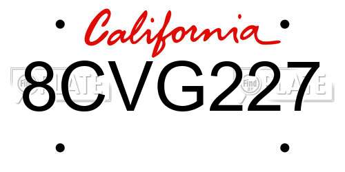 8CVG227 California License Plate