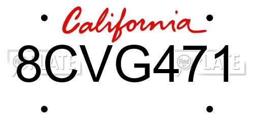 8CVG471 California License Plate