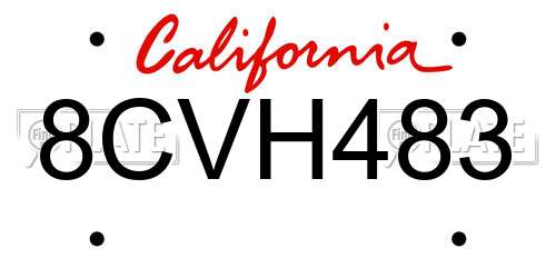 8CVH483 California License Plate