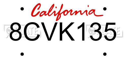 8CVK135 California License Plate