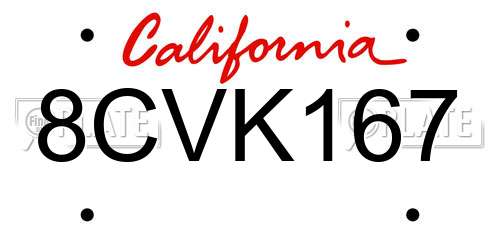 8CVK167 California License Plate