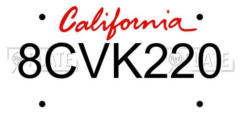 8CVK220 California License Plate