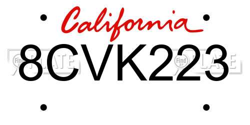 8CVK223 California License Plate