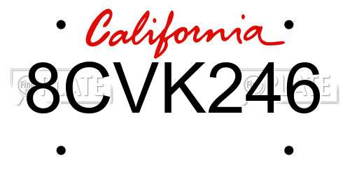 8CVK246 California License Plate