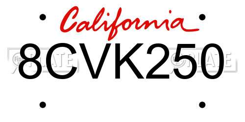 8CVK250 California License Plate
