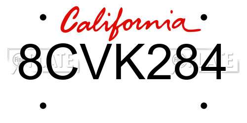 8CVK284 California License Plate