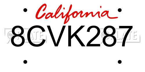 8CVK287 California License Plate