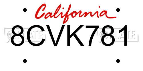 8CVK781 California License Plate
