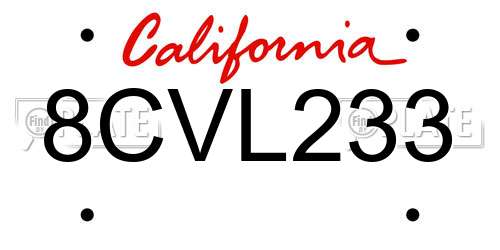 8CVL233 California License Plate