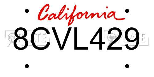 8CVL429 California License Plate