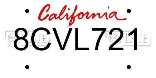 8CVL721 California License Plate