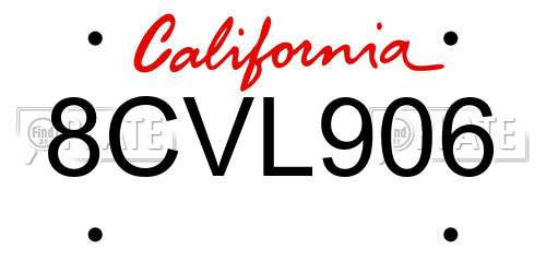 8CVL906 California License Plate