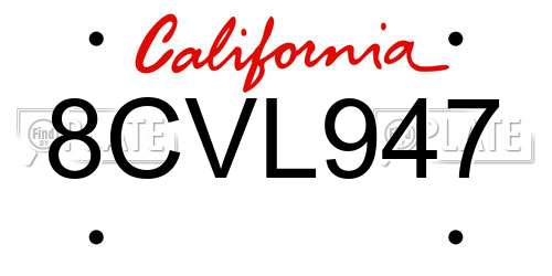 8CVL947 California License Plate