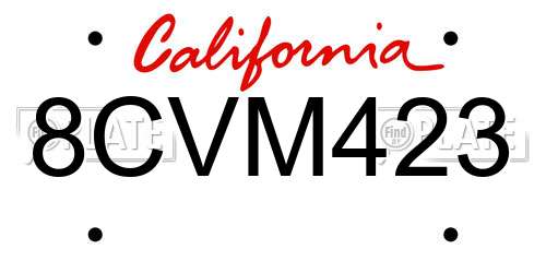 8CVM423 California License Plate