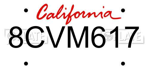 8CVM617 California License Plate