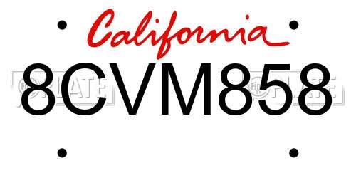8CVM858 California License Plate