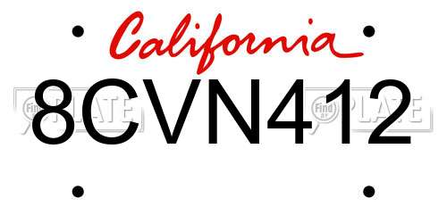 8CVN412 California License Plate