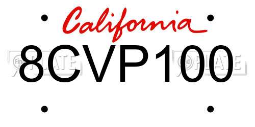 8CVP100 California License Plate
