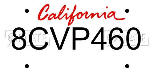 8CVP460 California License Plate
