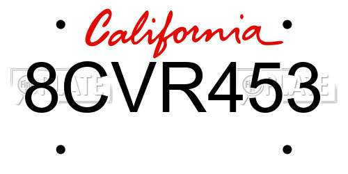 8CVR453 California License Plate