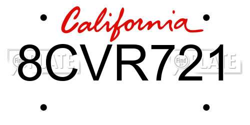 8CVR721 California License Plate