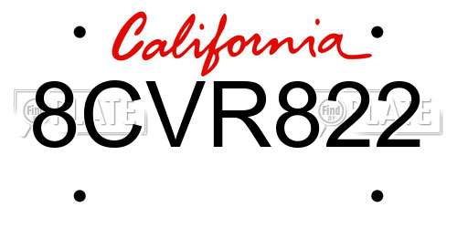 8CVR822 California License Plate