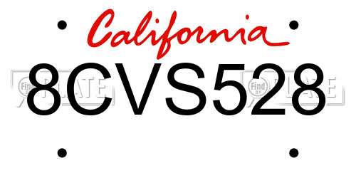 8CVS528 California License Plate