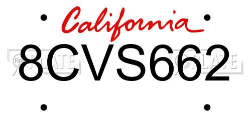 8CVS662 California License Plate
