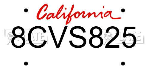 8CVS825 California License Plate