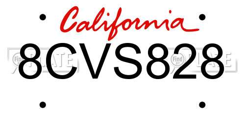 8CVS828 California License Plate