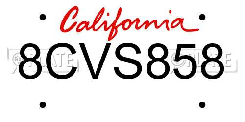 8CVS858 California License Plate