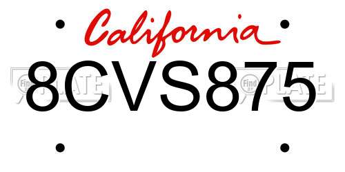 8CVS875 California License Plate