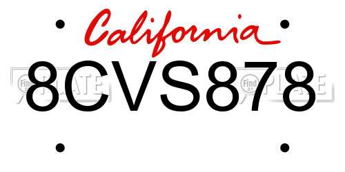 8CVS878 California License Plate