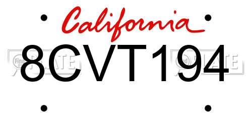 8CVT194 California License Plate