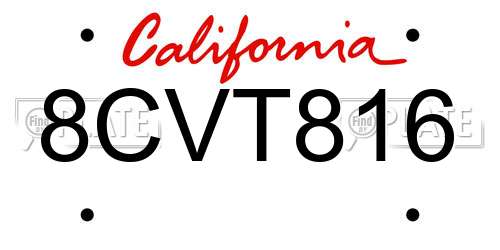 8CVT816 California License Plate