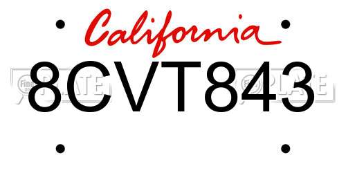 8CVT843 California License Plate