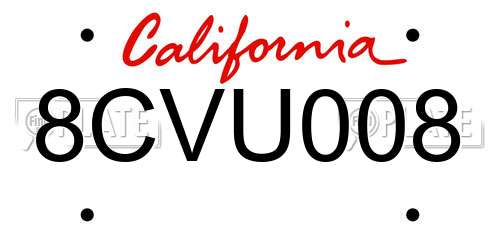 8CVU008 California License Plate