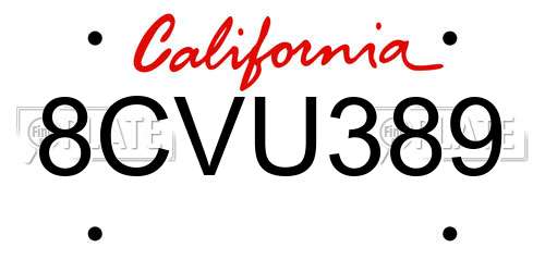 8CVU389 California License Plate