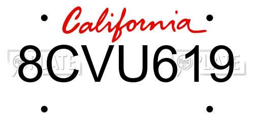 8CVU619 California License Plate