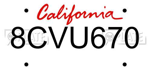 8CVU670 California License Plate