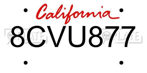 8CVU877 California License Plate