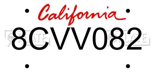 8CVV082 California License Plate