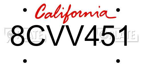 8CVV451 California License Plate
