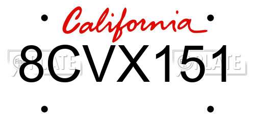 8CVX151 California License Plate